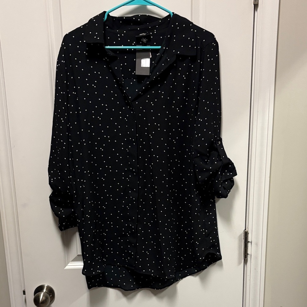 Black Polka Dot Button-Front Women's Blouse